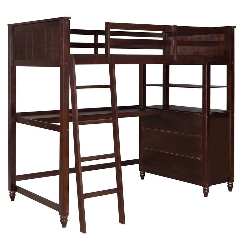 Twin/Full Size Wooden Loft Bed with Drawers, Desk and Shelves Bed Bath & Beyond 35654866