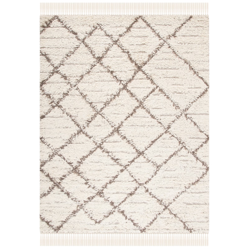 SAFAVIEH Handmade Casablanca Vezire Shag Wool Rug - 8' x 10' - Ivory/Taupe