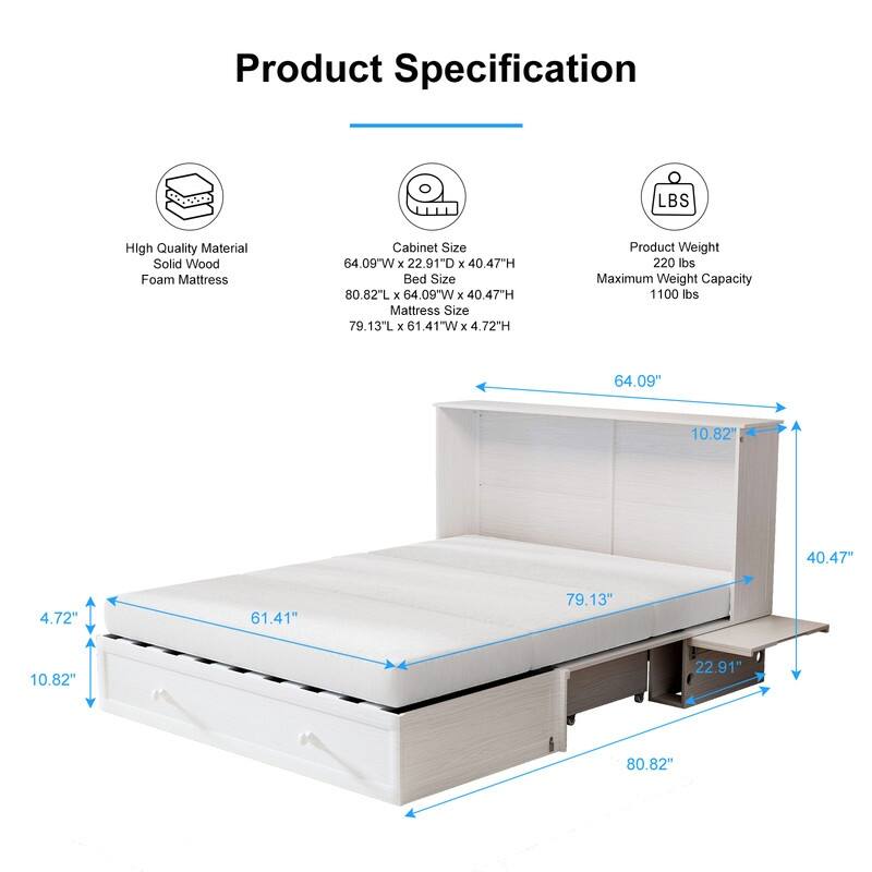 Mixoy Murphy Bed,Cabinet Chest Bed with Charging Station&Storage