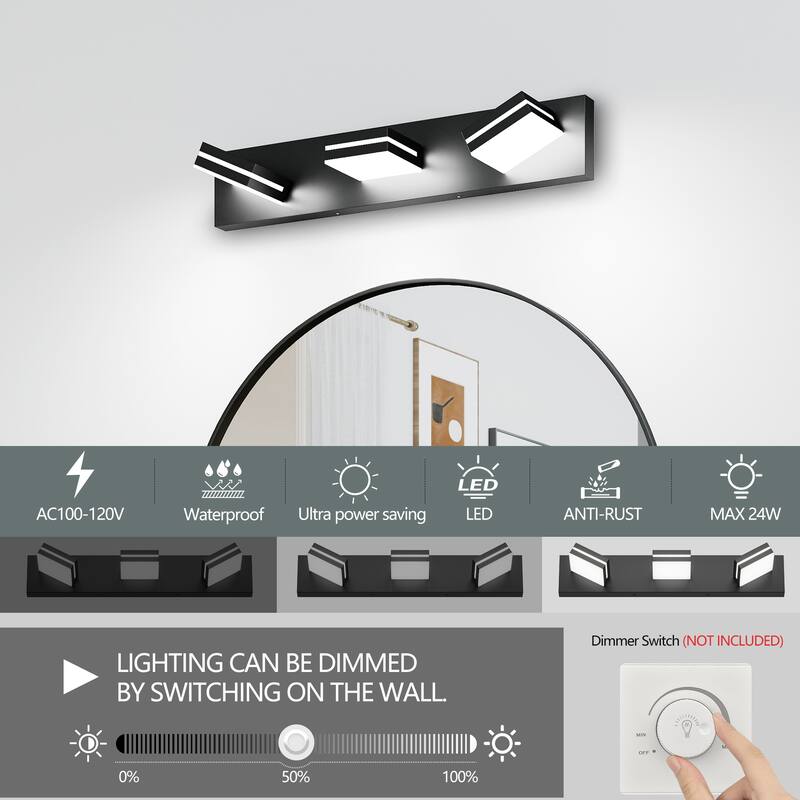 Modern LED Vanity Light, 3-Lights Wall Sconce for Bathroom and Mirror, Sleek Minimalist Design, Energy-Efficient