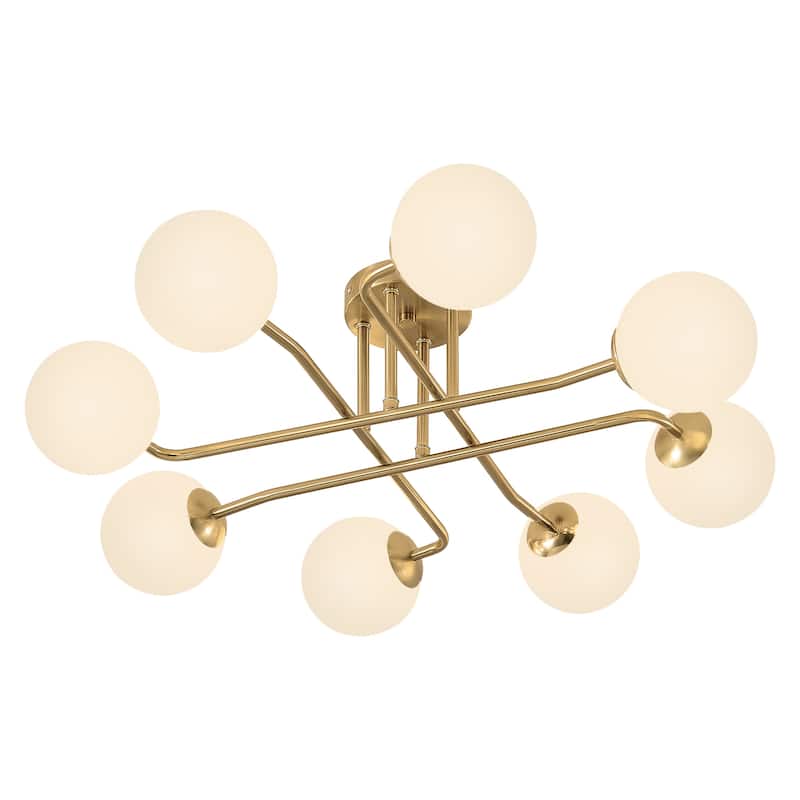 Retro - Modern Sputnik 8 - Light Semi - Flush Ceiling Light with Frosted Glass Spheres
