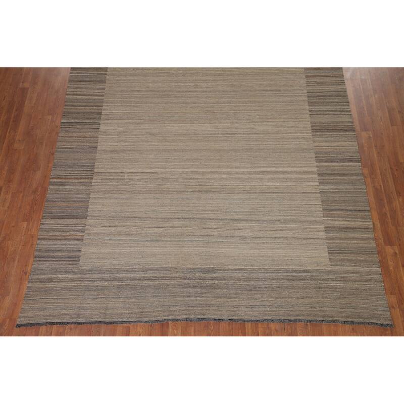 Hand-Woven Striped Kilim Modern Area Rug Wool Carpet - 8'0" x 9'10"