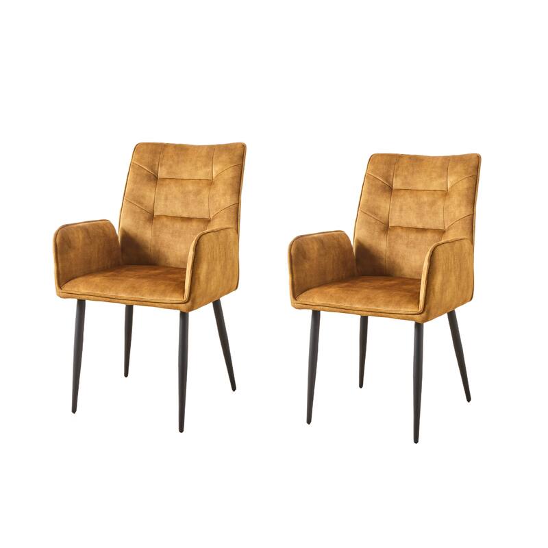 High Back Velvet Dining Chairs Set of 2, Upholstered Accent Chairs with Armrests and Iron Legs for Dining Room, Kitchen