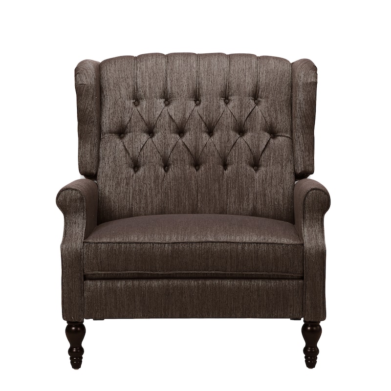 Roomfitters Tufted Wingback Recliner Chair with Rolled Arms and Turned Wood Legs, Lounge Accent Chair for Living Room
