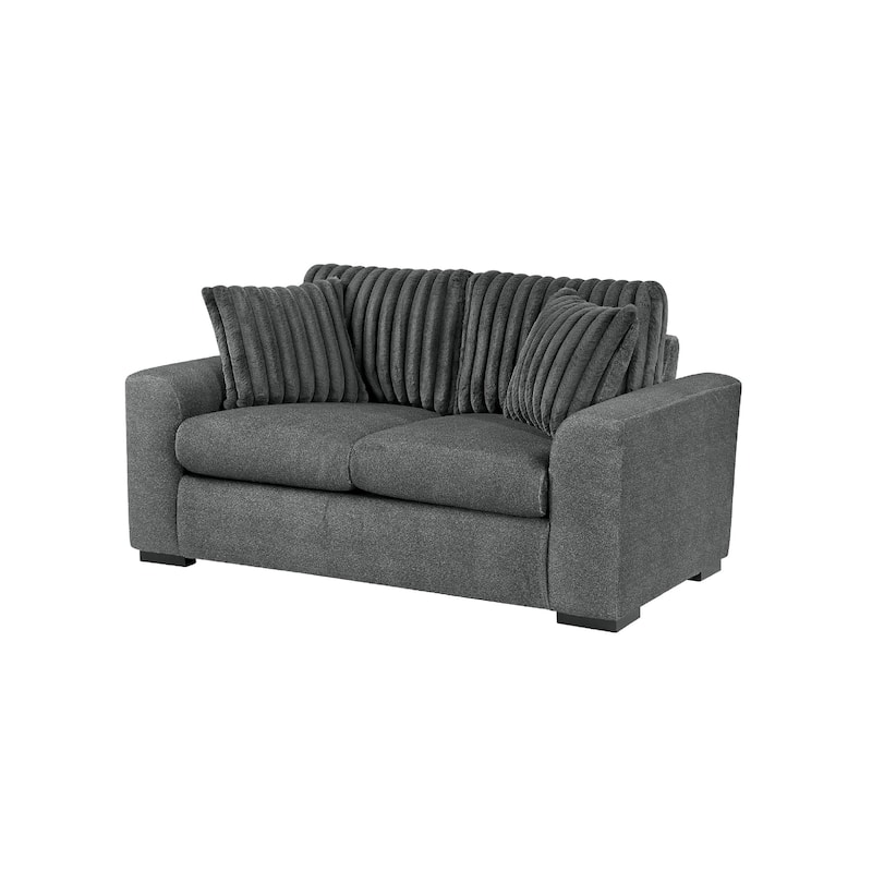 Zian Loveseat, Dark Gray Microfiber and Corduroy, 2 Matching Pillows, 66 Inch