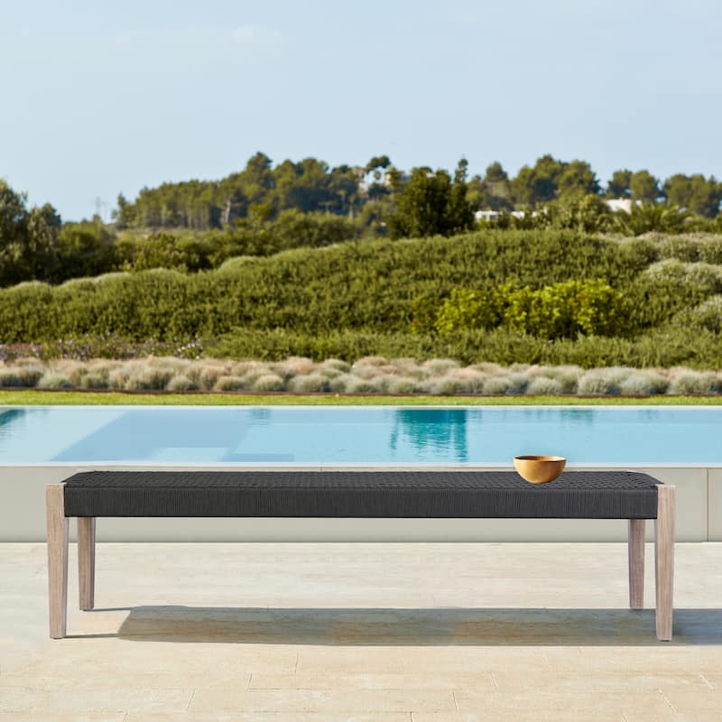 Camino 71" Solid Wood and Rope Indoor Outdoor Dining Bench