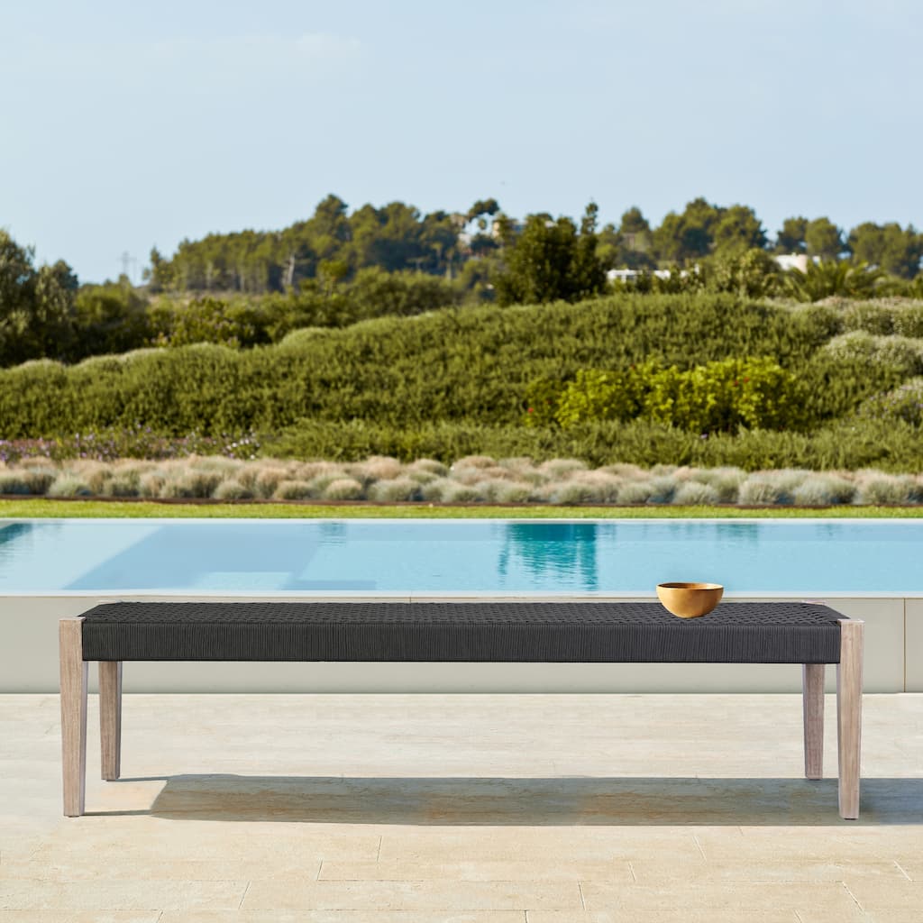 Camino 71" Solid Wood and Rope Indoor Outdoor Dining Bench
