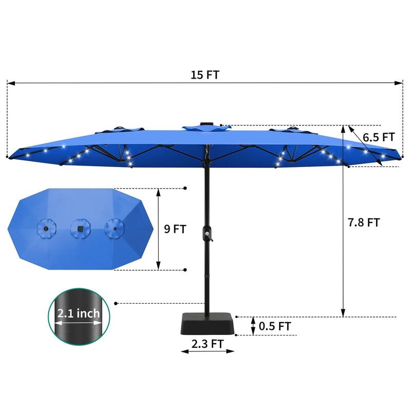 Coromose 15FT Large Patio Umbrella, with Solar Lights, for Deck Poolside Backyard