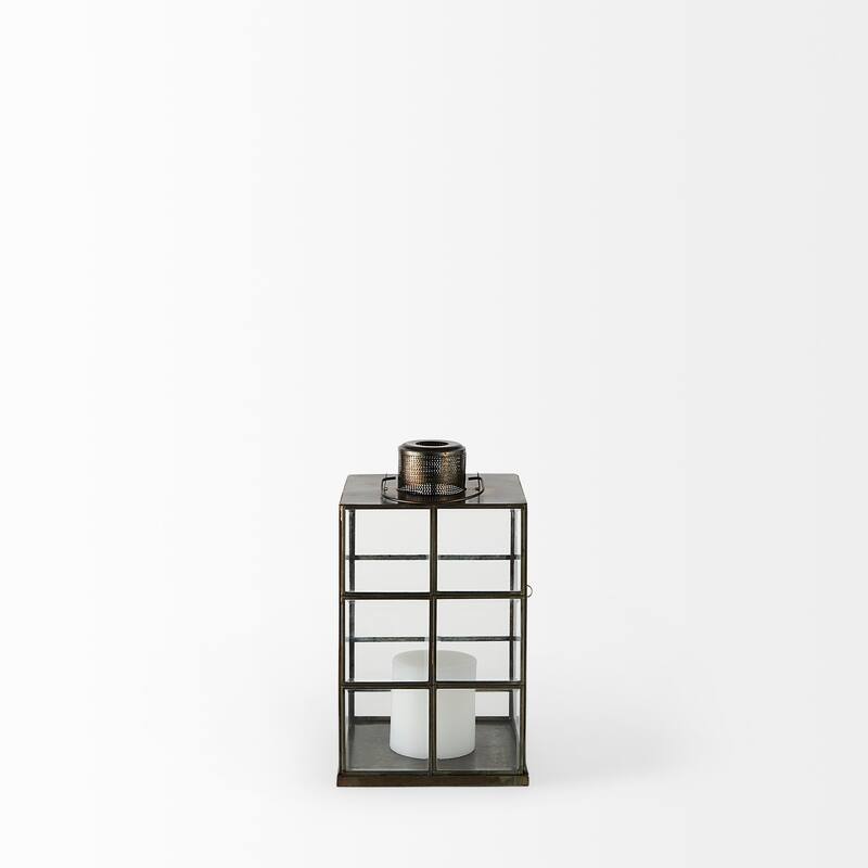 Grimwig Large Gold Metal & Glass Square Candle Holder Lantern