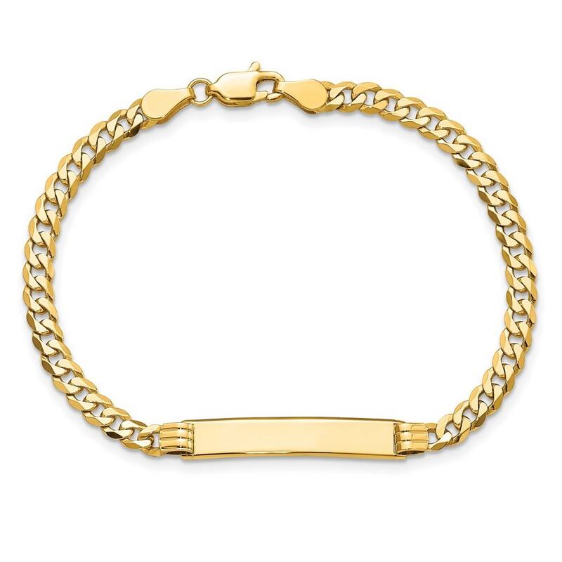 Curata 10k Yellow Gold 5.38mm Engravable Flat Curb Link ID Bracelet