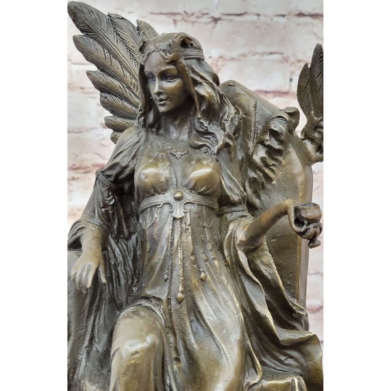 Mythical Fantasy Winged Goddess Angel Queen On Throne - Bronze Original Art Sculpture