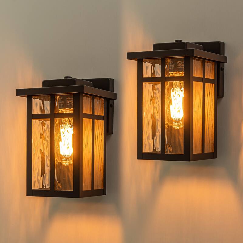 C Cattleya 2 Pack Matte Black Outdoor Wall Lantern Sconces with Water Glass