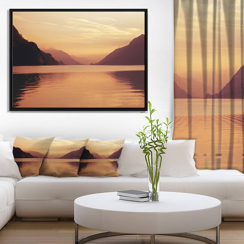 Designart "Fantastic Swiss Lake at Sunset in Brienz" Extra Large Seascape Art Framed Canvas