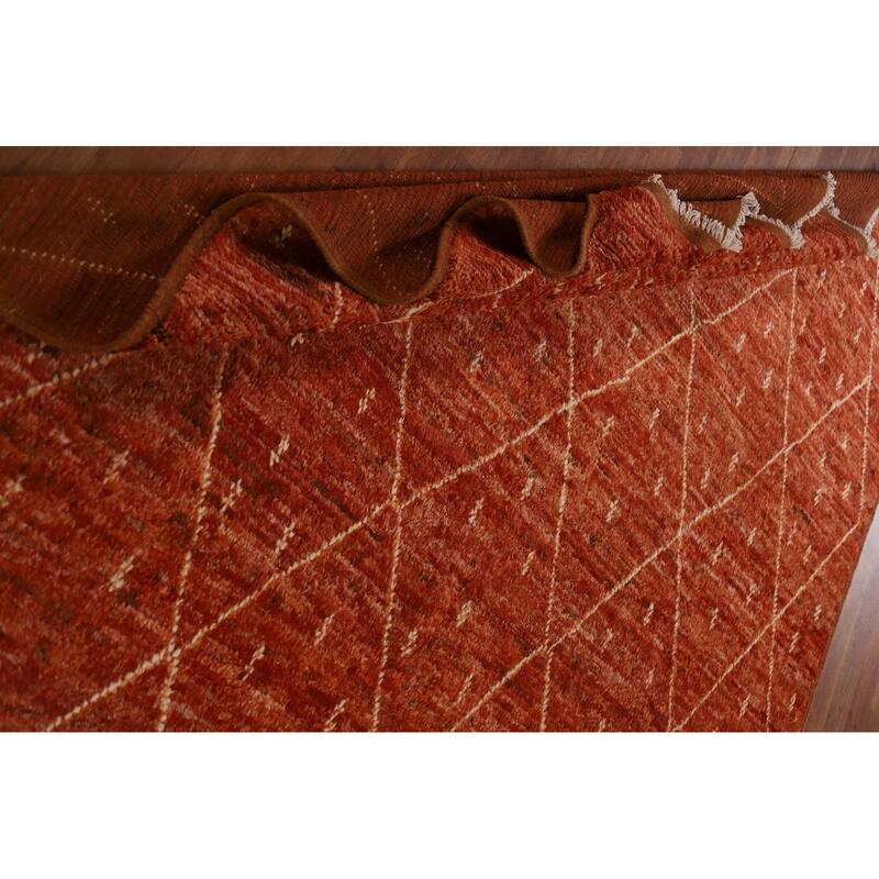 Hand Knotted Oriental 100% Wool Carpet Tribal Trellis Oranges & Rust Moroccan Area Rug - 10' 1'' X 6' 10''