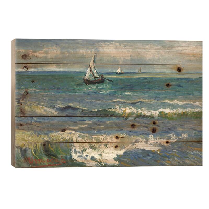 Seascape Near Les Saintes Maries de la Mer Print On Wood by Vincent van Gogh - Multi-Color - 18x26x1.5