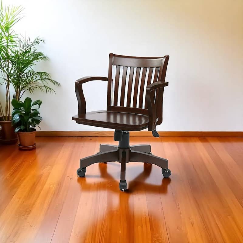 Modern Espresso Wood Chair with Pneumatic Height Adjustment and Locking Tilt Control Ideal for Residential Use