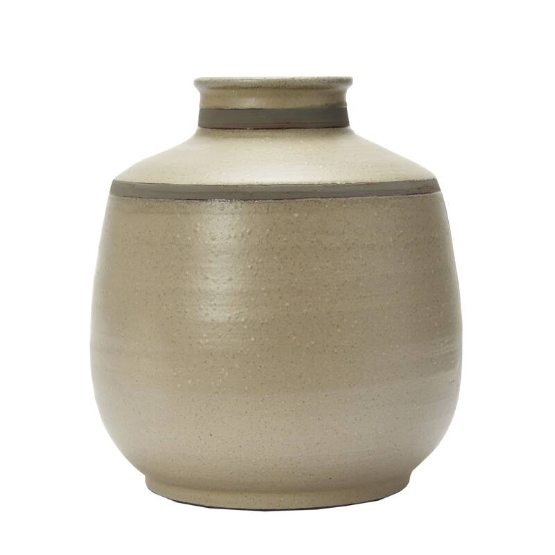Grey Terracotta Vase with Distressed Blue Design