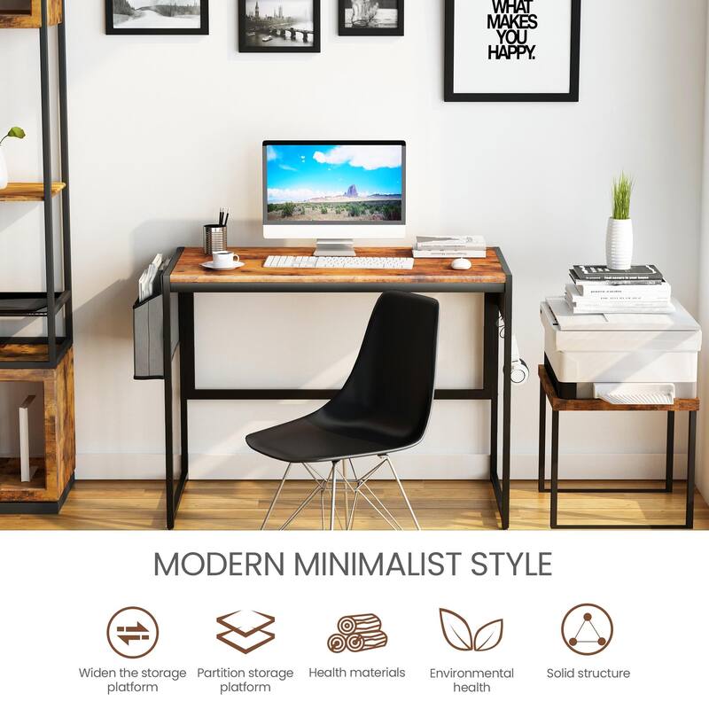 Mieres Home Office Computer Desk, Writing Study Desk, Modern Simple Style Laptop Table with Storage Bag and Hook