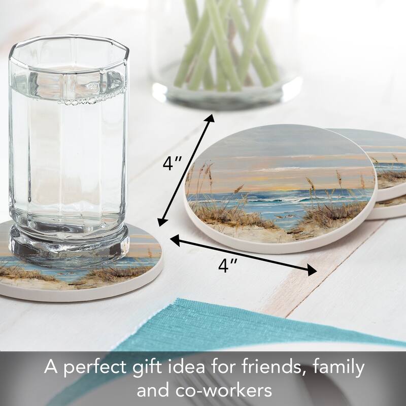 Shore Welcome 4 Pack Round Absorbent Stone Coasters with Protective Cork Backing Manufactured in The USA