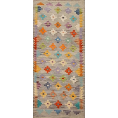 Hand Woven Oriental 100% Wool Carpet Southwestern Tribal Greys & Charcoal Kilim Area Rug - 6' 4'' X 2' 7''
