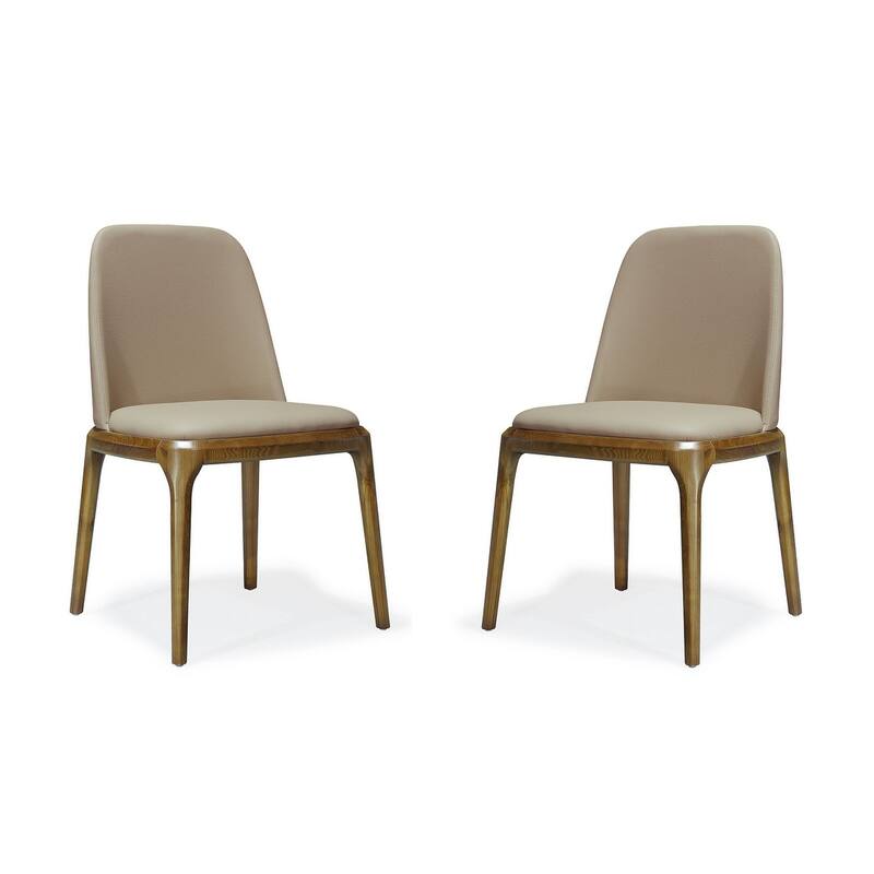 Courding Tan and Walnut Faux Leather Dining Chair (Set of 2) - Set of 2 - Tan - Dining Height