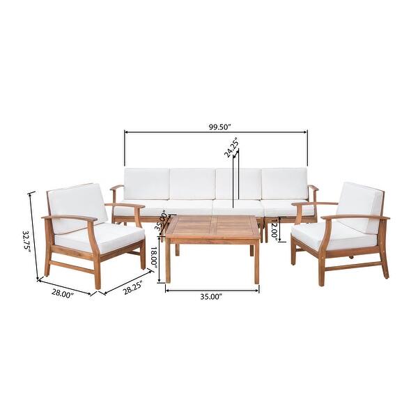 dimension image slide 1 of 5, Perla Acacia Wood 7-piece Outdoor Chat Set by Christopher Knight Home