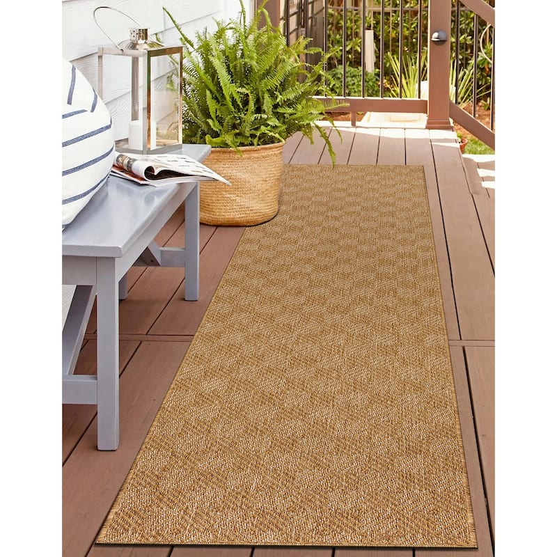 Diamond Weave Reversible Jute-Look Indoor/Outdoor Rug Reversible, Easy-Care Indoor/Outdoor Rug with Natural Fiber Look - 2' X 7'