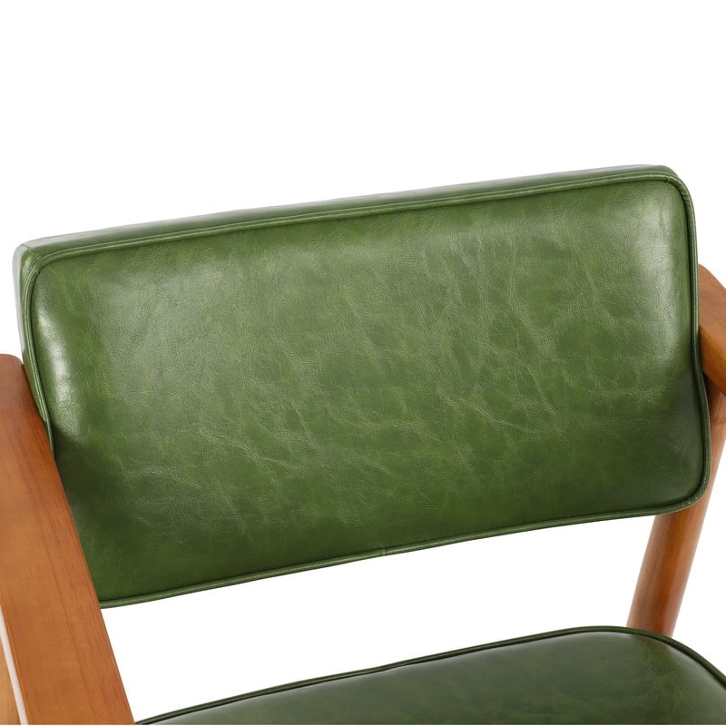 Walnut Faux Leather or Linen-Like Fabric Upholstered Dining Chair - Padded Armchair with Solid Wood Frame & Open Back