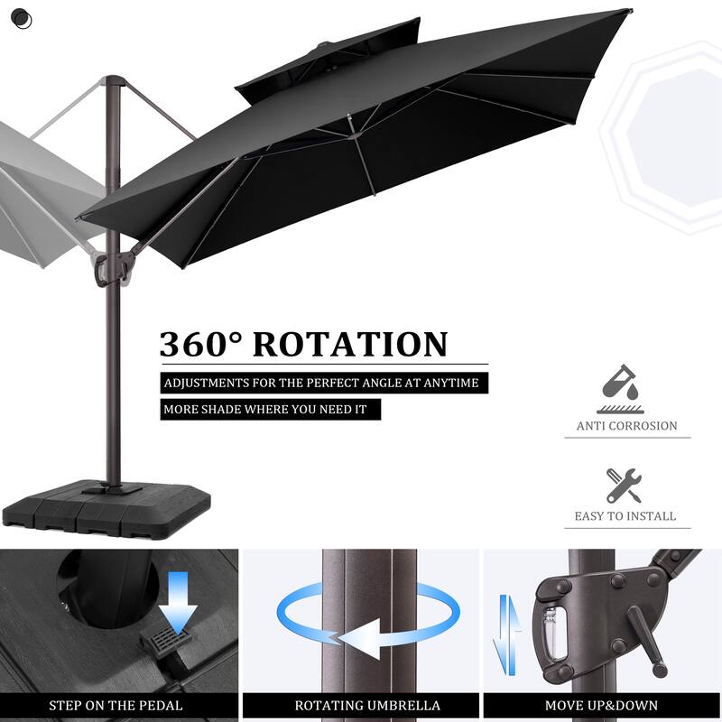 Pellebant 10 ft Square Patio Cantilever-Offset Umbrella with Base