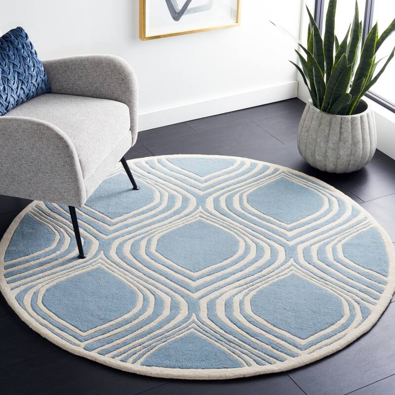 SAFAVIEH Handmade Chatham Armance Modern Wool Rug - 5' Round - Blue/Ivory