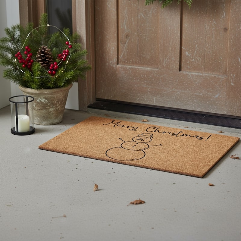 HomeRoots 17" X 29" Brown And Black Christmas Snowman Merry Christmas Outdoor Coir Door Mat - 17.00' X '29.00 - 17.00' X '29.00