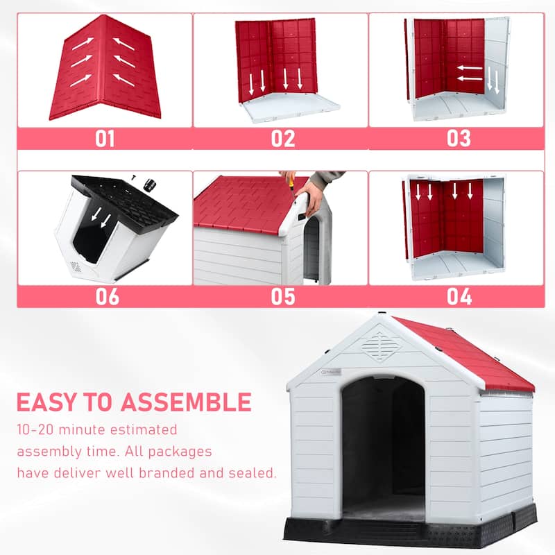 BOSSIN Insulated & Waterproof Dog House, Indoor/Outdoor Puppy Shelter with Elevated Floor & Liner for All Size Dogs