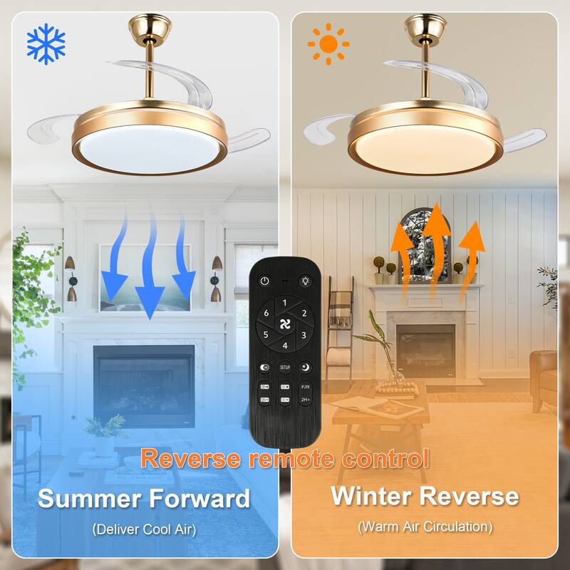 Cusp Barn 42 Inch Retractable Ceiling Fan with Lights, Modern Silent DC Motor 6 Speeds Chandelier Ceiling Fan for Bedroom