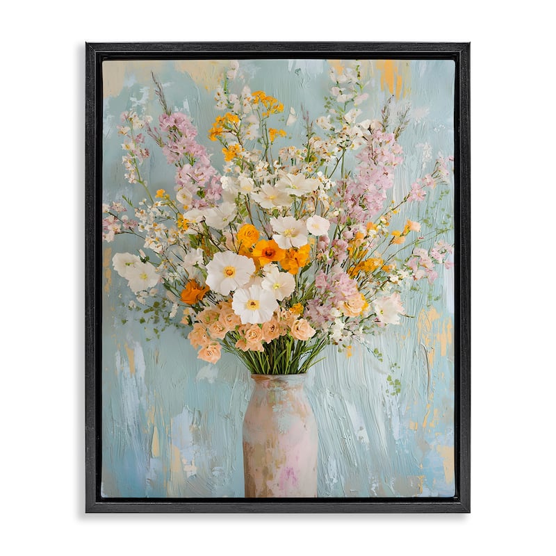 Stupell Orange & White Flower Arrangement Framed Floater Canvas Wall Art Design By Franklyn Gregory - 25 x 31 - Black