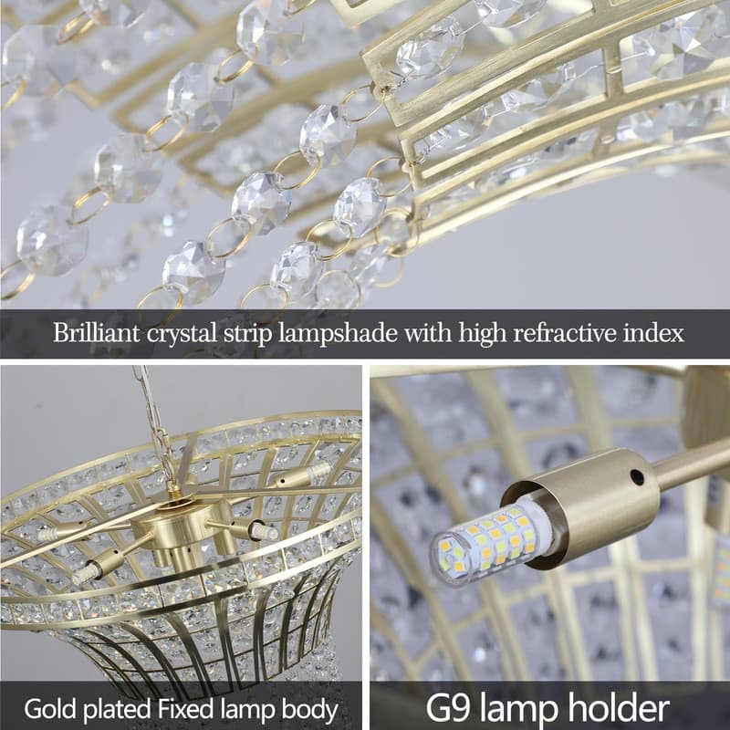 Glam Gold Metal Linear/Drum Crystal Chandelier for Kitchen Island ,Dining Room