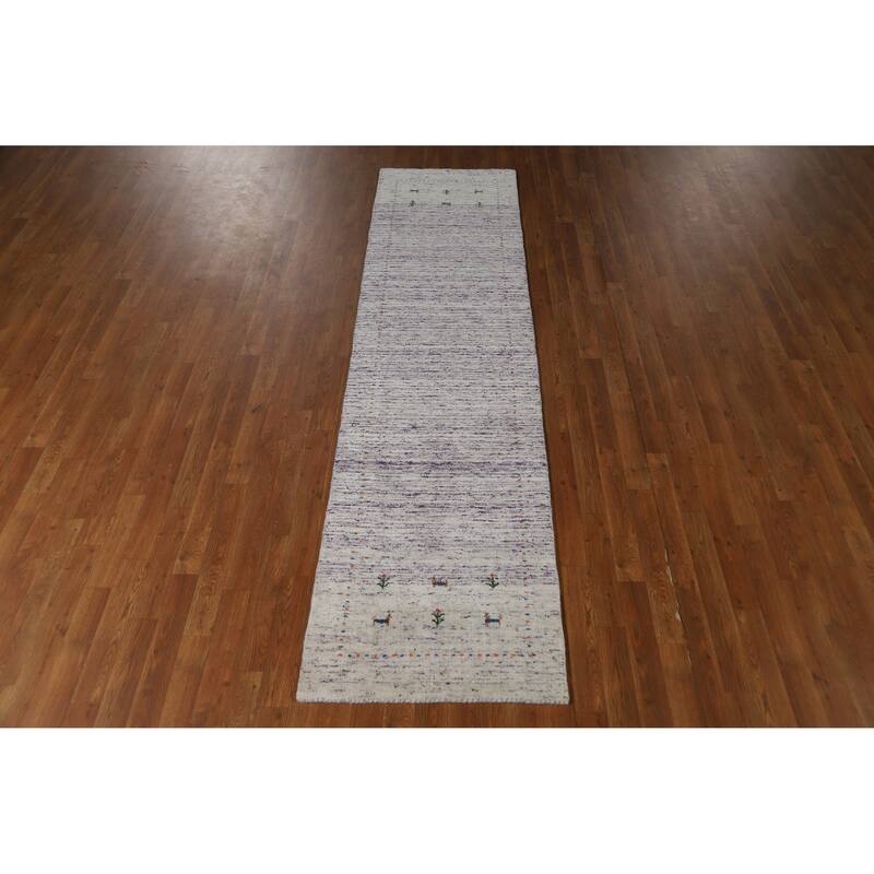 Purple Tribal Gabbeh Indian Runner Rug Hand-Knotted Wool Carpet - 2'4" x 9'6"