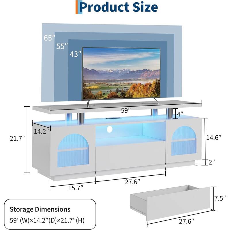 TV Stand for 65 inch TV, with Power Outlets and LED Lights