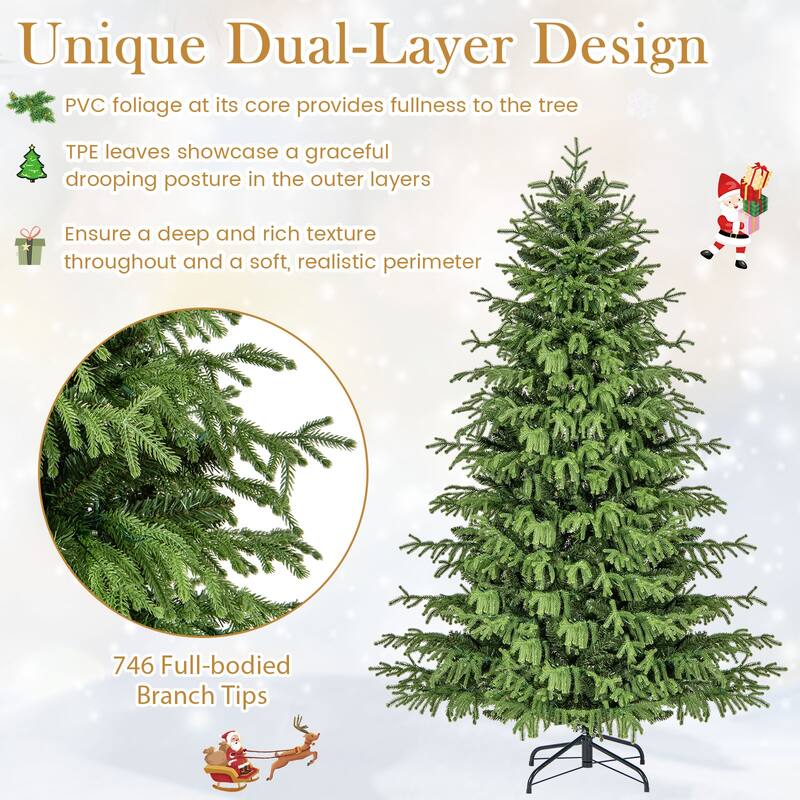 Gymax Pre-Lit Artificial Christmas Tree Hinged Full Xmas Tree w/ PVC &