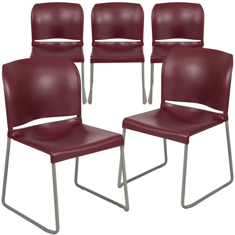5 Pack 880 lb. Capacity Full Back Contoured Sled Base Stack Chair - Burgundy