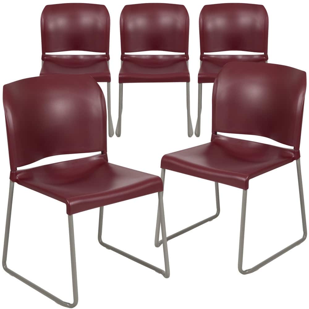 5 Pack 880 lb. Capacity Full Back Contoured Sled Base Stack Chair - 23.75"D x 19.5"W x 32"H