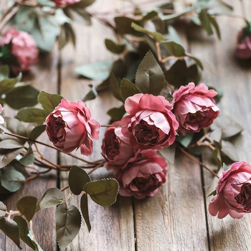RusticReach Artificial Small Peony Flower Vine 65" Long