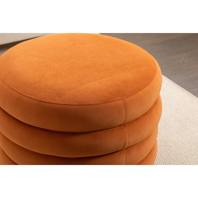 Velvet Storage Ottoman Footstool with Wooden Shelving