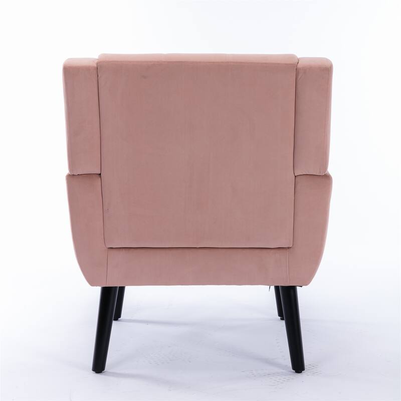 Pink Velvet Modern 29.53" Upholstered Buttons Tufted Accent Chair with Black Solid Wood Legs