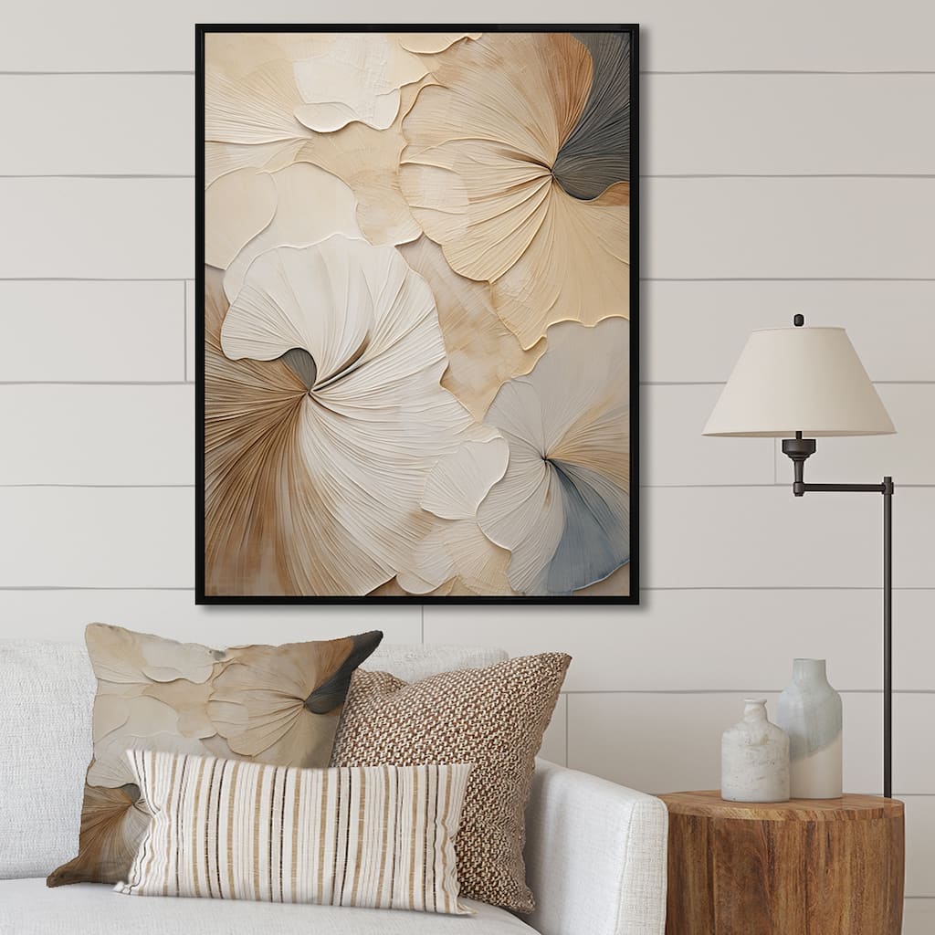 Designart "Beige Minimalism Elegance In Bloom " Flowers Framed Canvas Prints