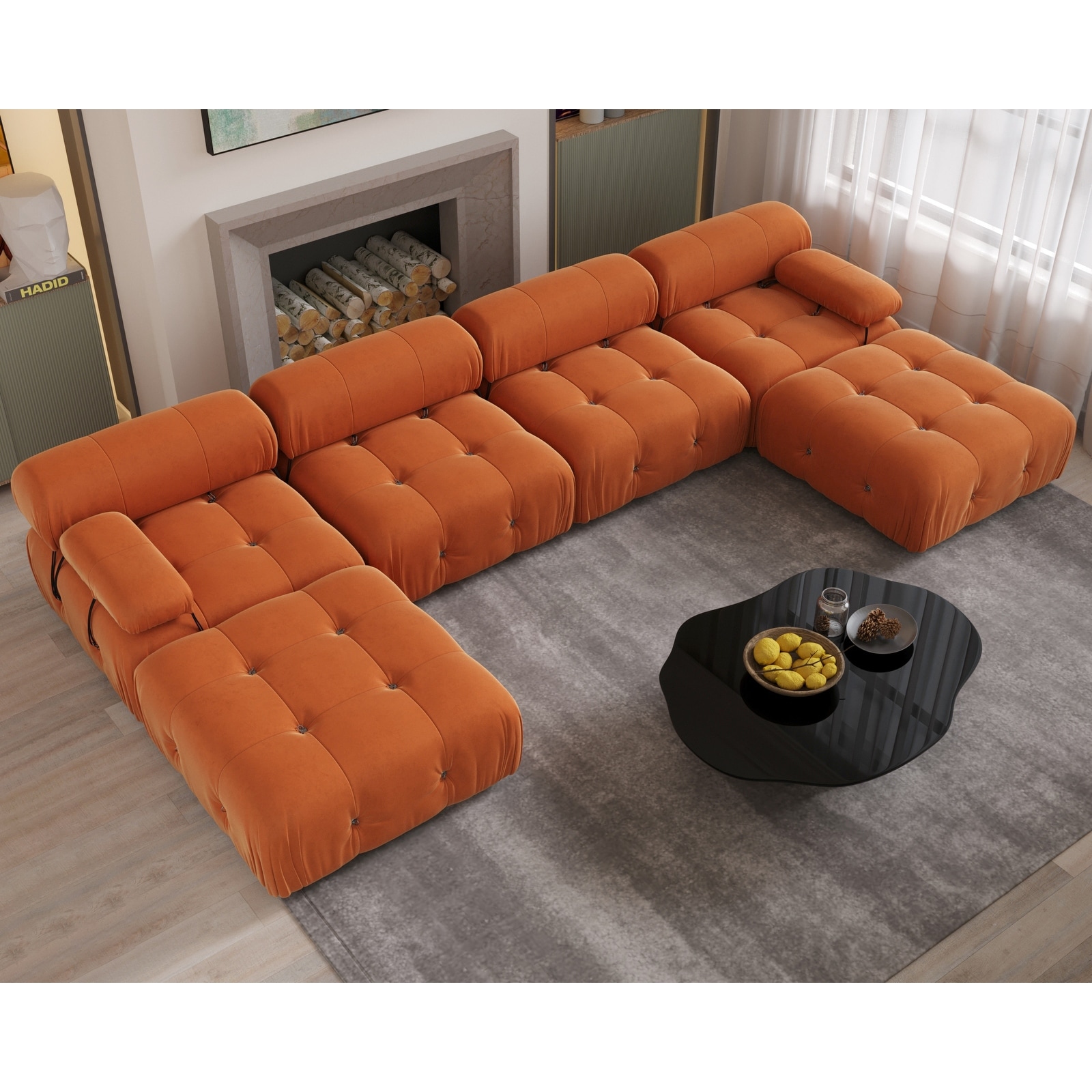 138" Convertible Modular Sectional Sofa, U-Shaped Minimalist Velvet Sofas Couches