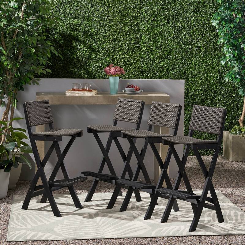 Polaris Acacia Wood Outdoor Folding Barstools (Set of 4) by Christopher Knight Home