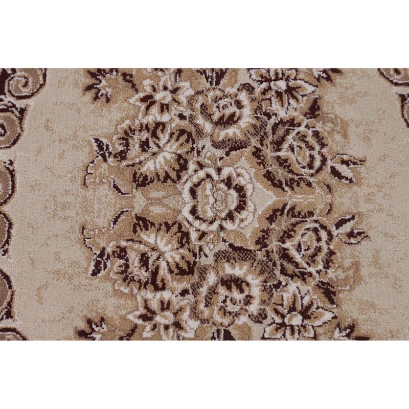 Brown Floral Kashan Turkish Area Rug Machine Made Traditional Carpet - 8'2" x 11'7"