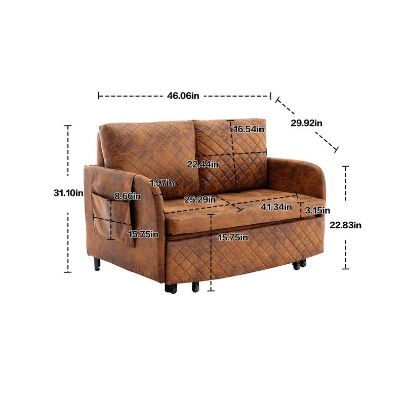 Modern Velvet Loveseat Couch with Pull Out Bed