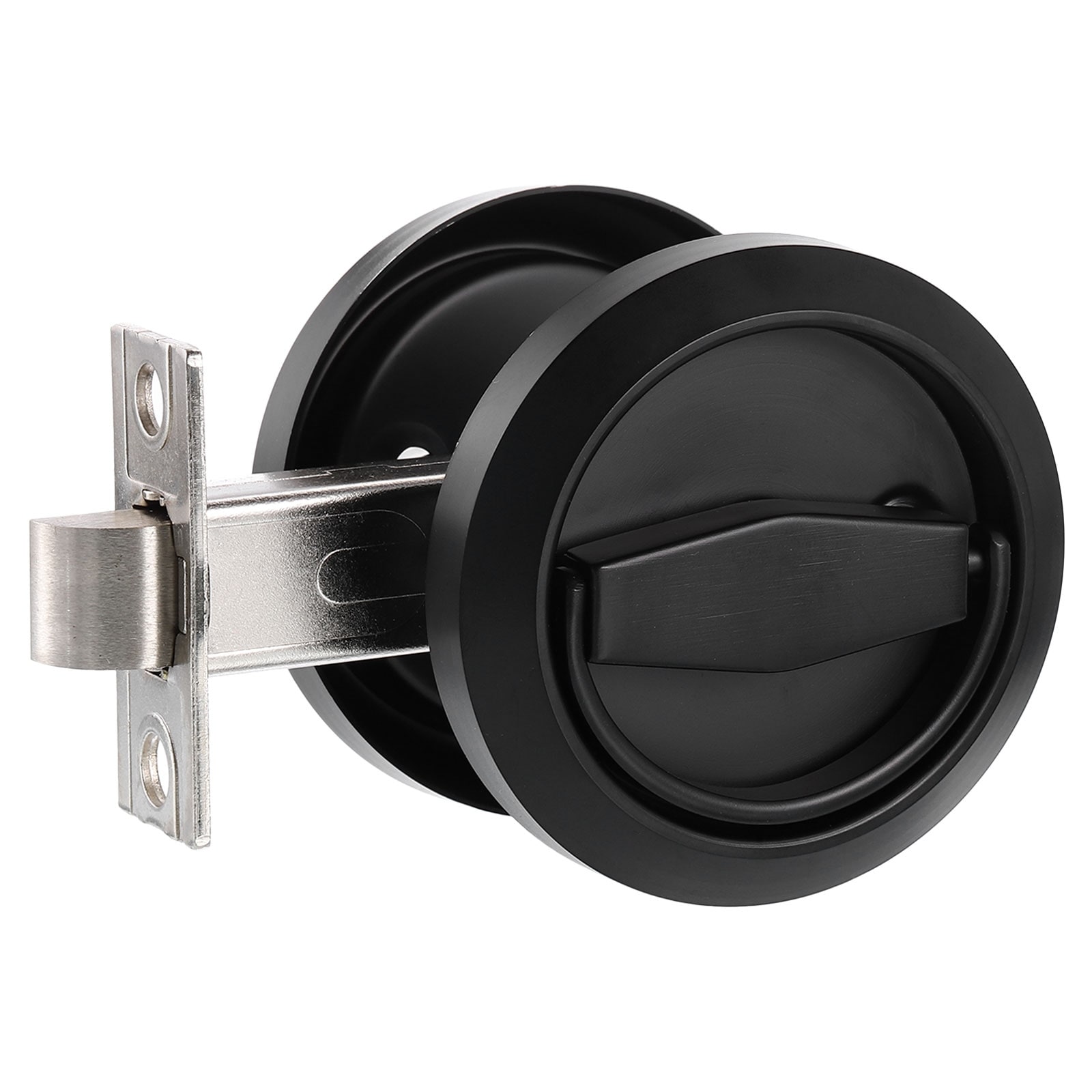 Stainless Steel Round Recessed Door Lock – Hidden Cup Handle, Keyless Privacy Pull Latch For Pocket Doors (Black)