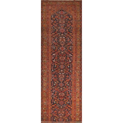Hand Knotted Oriental 100% Wool Carpet Traditional Floral Navy Blue & Blues Malayer Runner Rug - 15' 8'' X 3' 7''
